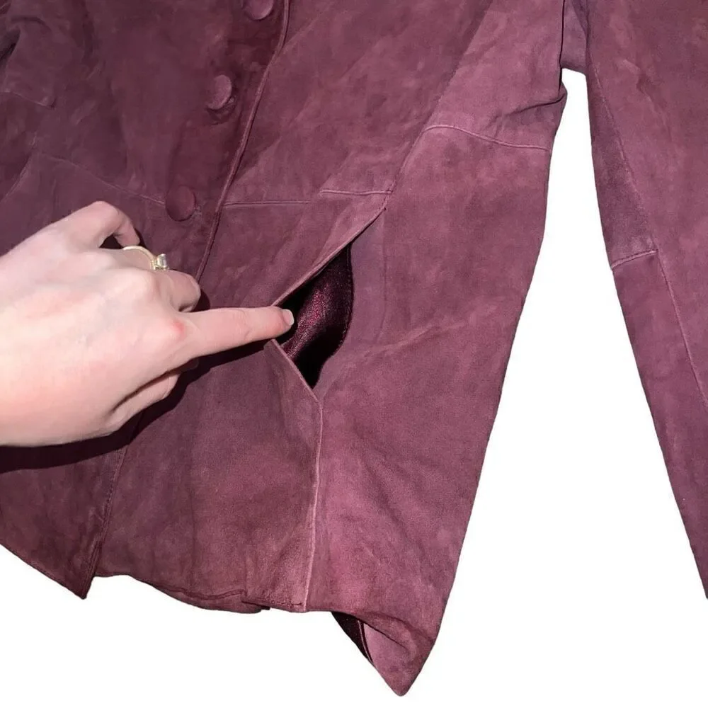 AUSTIN REED Wine Leather Suede 3 Button Jacket